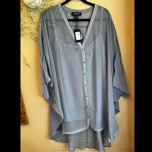 π NWT ~ ARNA YORK Vision Drape longline shirt steel blue in PLUS SIZE 20 π - Picture 4 of 11